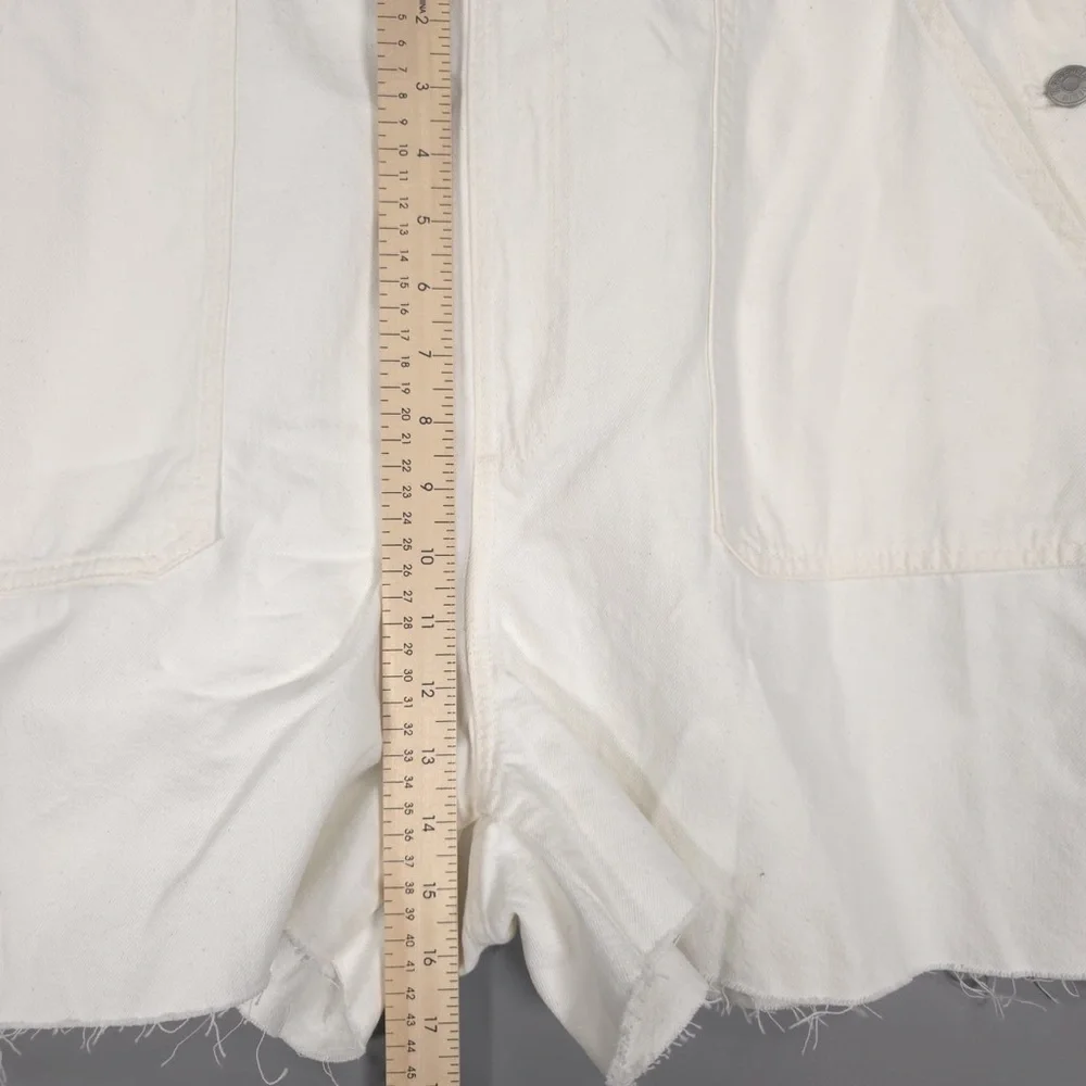 NWT MADEWELL Women’s Denim Oversized Carpenter Shortalls Raw Hem Tile‎ White XXL